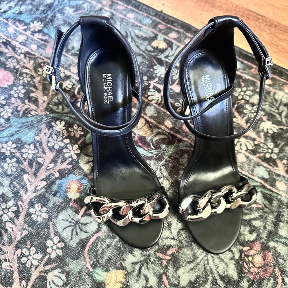 Michael Kors Black and Silver Heels with Chain Detail